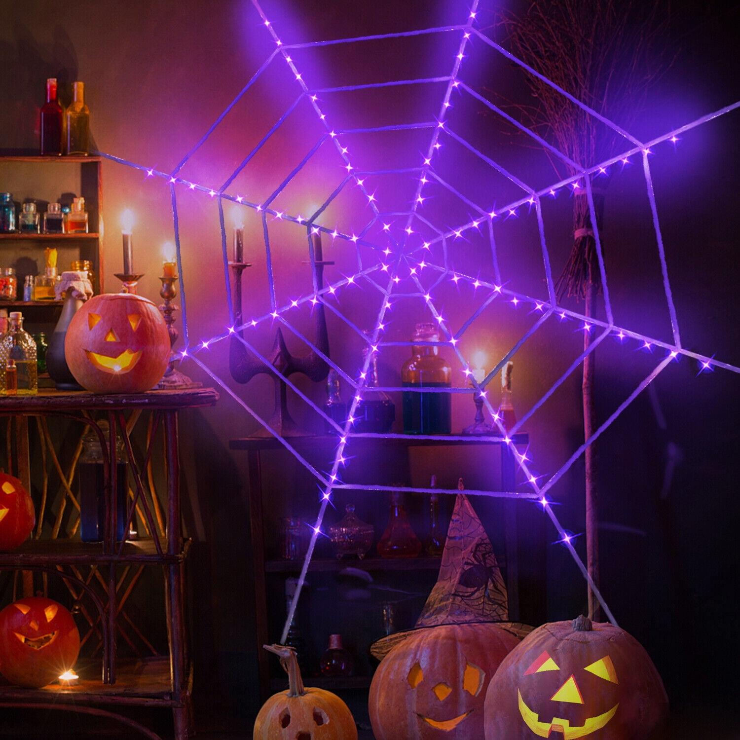 11.8ft Giant LED Spider Web Halloween Decorations Home Parties Haunted ...