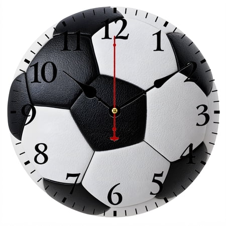 CozyHour Soccer Ball Wall Clock, 9.84 Inch Black and White Sports Analog Clock, Decorative Round Clock for Boys Bedroom, Game Room, Office