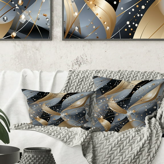 Designart "Sequined Glamour in Grey and Gold" Glam Printed Throw Pillow