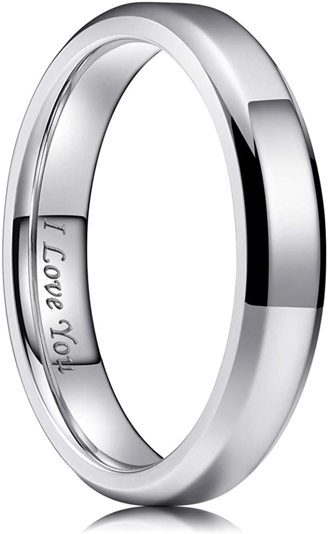 King Will Men 4mm/6mm/8mm Black Matte Brushed Stainless Steel Ring Stepped Beveled Edge Laser Etched I Love You 
