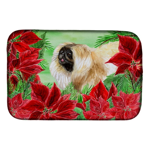 Pekingese Poinsettas Dish Drying Mat