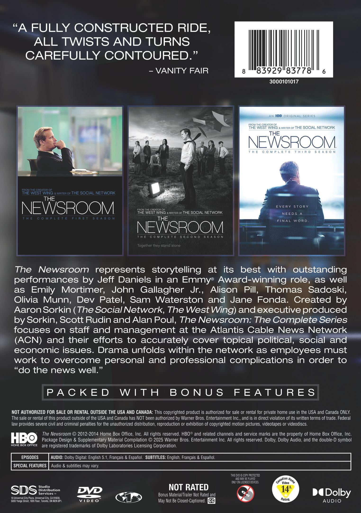SDS, The Newsroom: The Complete Series, 25 episodes on 9 discs