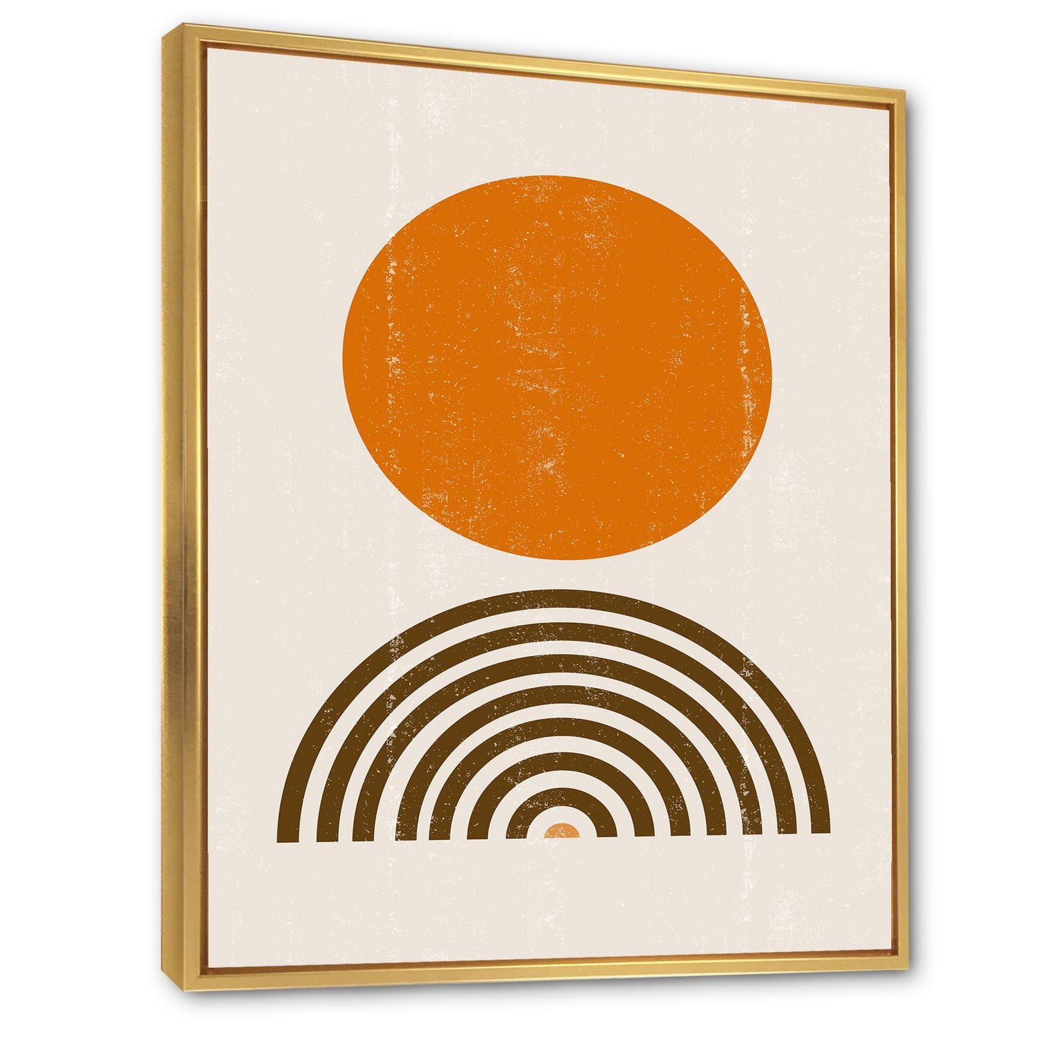 Designart Abstract Minimal Orange Sun and Rainbow I FLOAT FRAME WALL ART