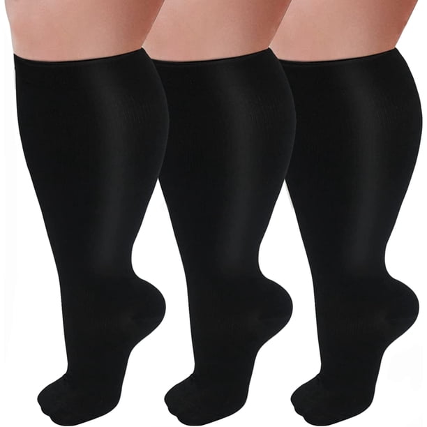 3 Pares de Calcetines de Compresión Talla Grande para Mujer y Hombres de Pantorrilla Ancha 20-30mmhg Extra Grandes hasta la Rodilla con Soporte para la Circulación