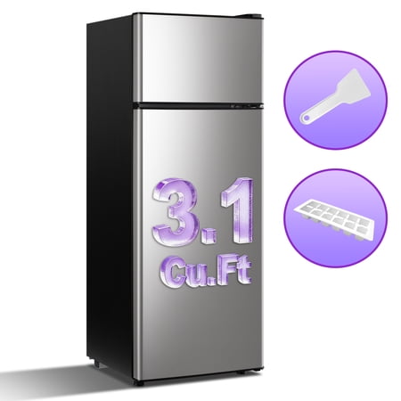 JIEJIA 3.1 Cu.Ft Compact Mini Fridge with Freezer and Adjustable Thermostat for Apt Office Silver
