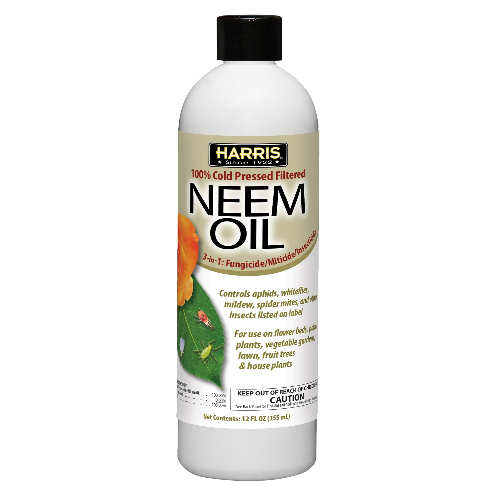 Harris 100% Cold Pressed Filtered Neem Oil & Insecticide/Miticide/Fungicide, 12 oz