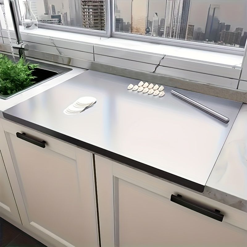 XXL Stainless Steel Anti-Slip Cutting Board Mildew-Proof Wear-Resistant Food-Safe Chopping Board for Dough/Bread/Meat Prep Space-Saving Vertical Storage & Sealable Lid for Kitchen Countertop