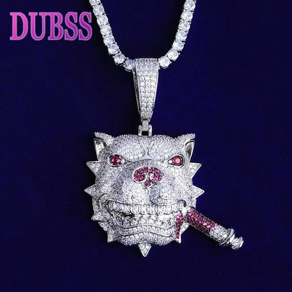 DUBSS Iced Out Dog Head Cigar Necklace Pendant for Men Prong Setting 5A Cubic Zirconia Hip Hop Jewelry