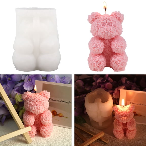 Hesxuno Valentine's Day Rose Bear Aromatherapy Candle Silicone Molds Qixi Bear Hands Made Aromatherapy Molds
