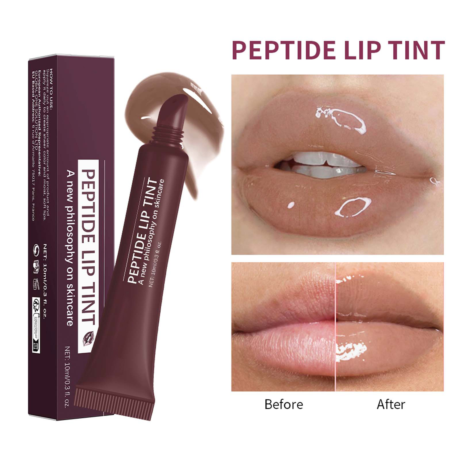 5 Farben Peptide Lip Oil - Pflegendes Lipgloss Mit Jojobaöl, Hydratisierend & Glänzend Für Volle Lippen