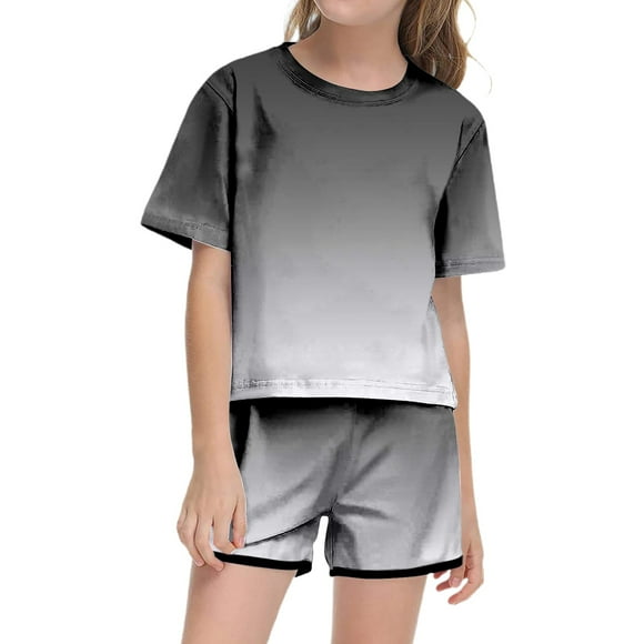 Conjunto de verano para niña REDARER con efecto tie-dye: camiseta de manga corta y pantalones cortos, ropa informal ligera con bolsillo, talla 13-14 años