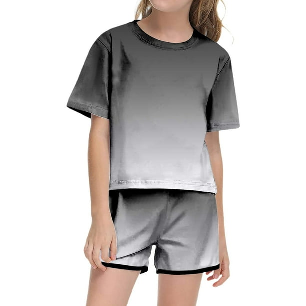 Conjunto de verano para niña REDARER con efecto tie-dye: camiseta de manga corta y pantalones cortos, ropa informal ligera con bolsillo, talla 11-12 años