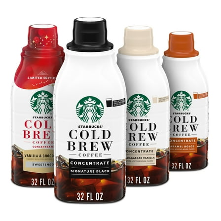 Starbucks Cold Brew Coffee Concentrate Variety Pack, 4 Multi-Serve Bottles, 128 fl oz
