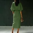 thumbnail image 7 of Women's Summer Two Piece Outfits Round Neck Batwing Sleeve Top High Waist Midi Skirts Button Summer Office Business Outfit Matching Sets for Women Green M, 7 of 7