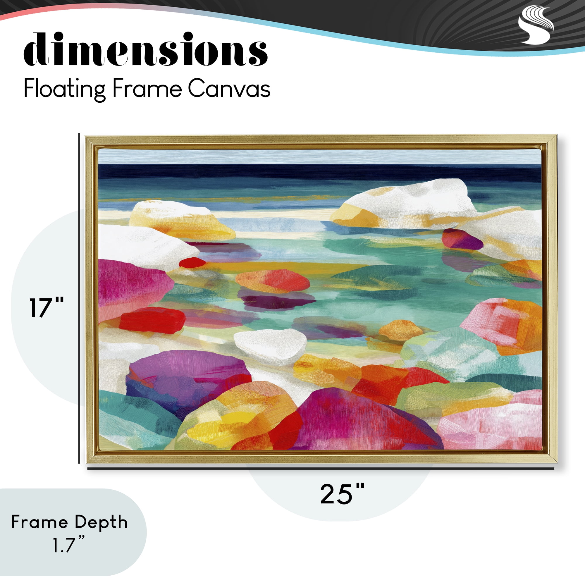 Stupell Industries Vivid Stones By The Shore Gold Framed Floater Canvas Wall Art, design by Chromatic Storm Studio