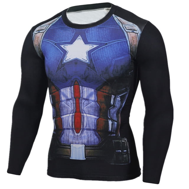 Rashguard Gym Man Fitness Long Sleeve Compression Shirt Bat Spider Superhero Print Fashion Cloth For Running Training Exercise