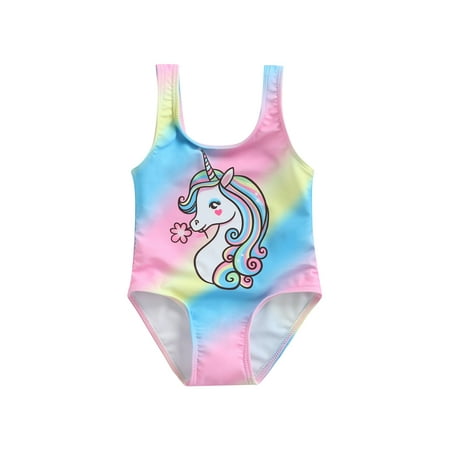 

Awoscut Toddler Girls Summer One-piece Swimwear Sleeveless Unicorn Print Bathing Suit