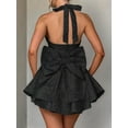 thumbnail image 5 of Women Deep V Sleeveless Halter Neck Bow-Knot Evening Cocktail Long Dress Black XL, 5 of 6