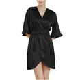 thumbnail image 2 of Voncos Silk Robes for Women Lace-up Satin Kimono Robe Cozy Nightgown Sleepwear New Arrivals- Black, 2 of 6