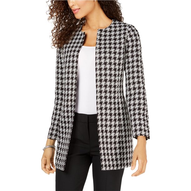 Chaqueta Kasper Tweed Houndstooth Blazer para mujer, negro, 18