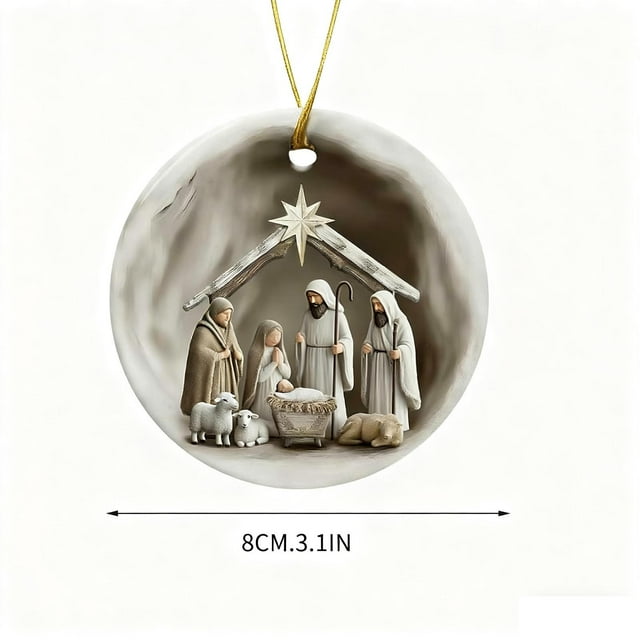 Christmas Tree Decorations Round Acrylic Nativity Hanging Ornaments 8cm Accent