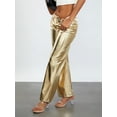 thumbnail image 5 of Biezeib Women's Metallic Jeans Loose Low Waist Button Straight Leg Long Length Gold Trousers Glitter Pants with Front Pockets, 5 of 6