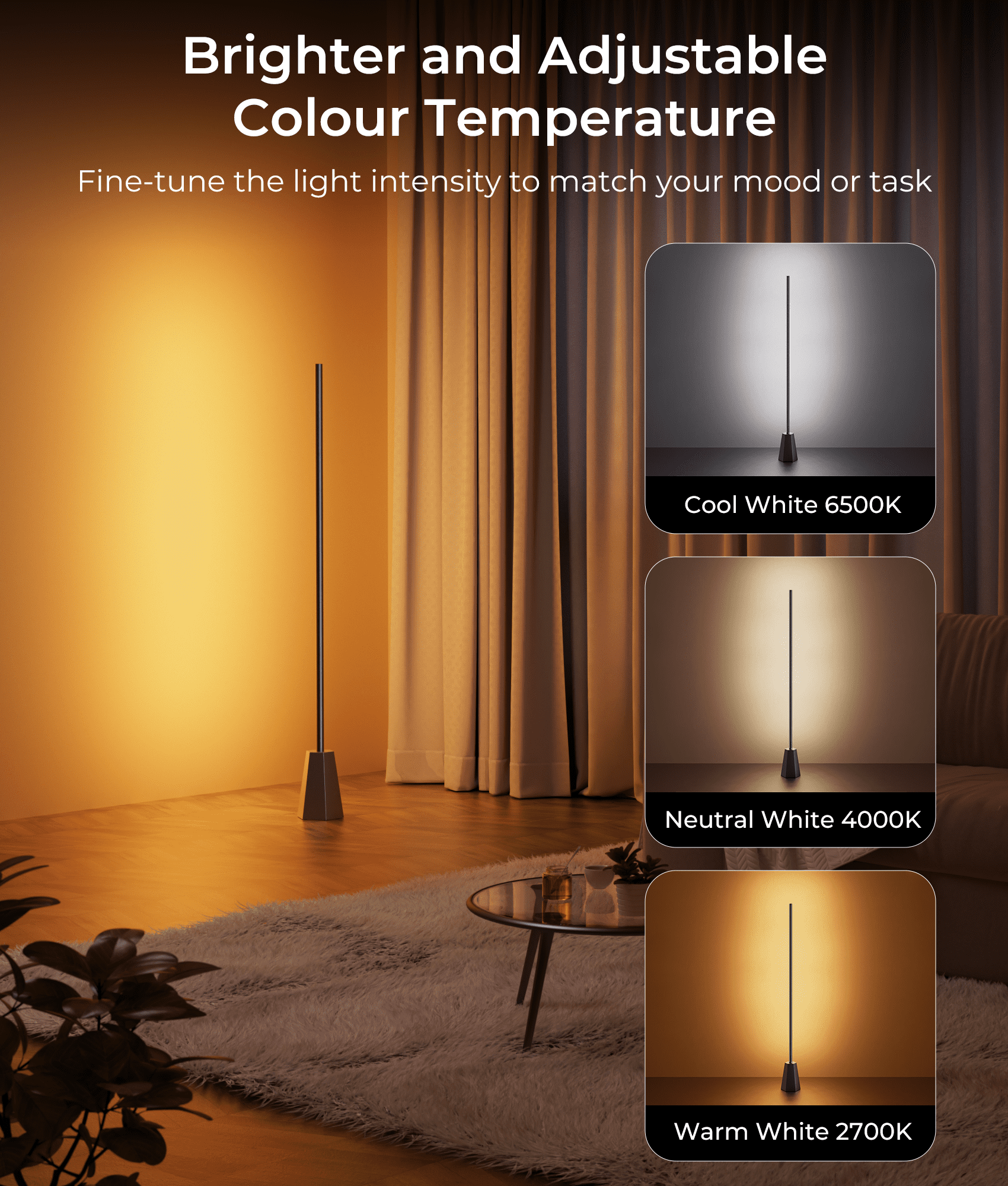 DeckTok RGBCW Smart Floor Lamp with Colors Changing Music Sync and Voice Control for Living Room Gaming Home Decor