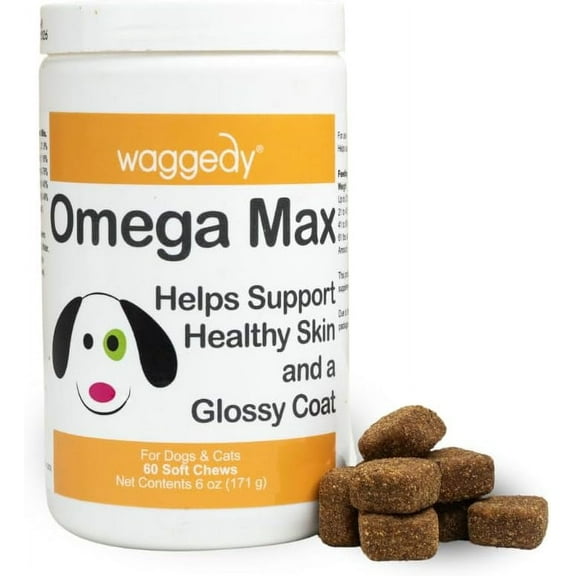 waggedy Omega Max Chews for Dogs, Healthy Coats & Skin with Omega-3 & Omega-6 (60 Chews)