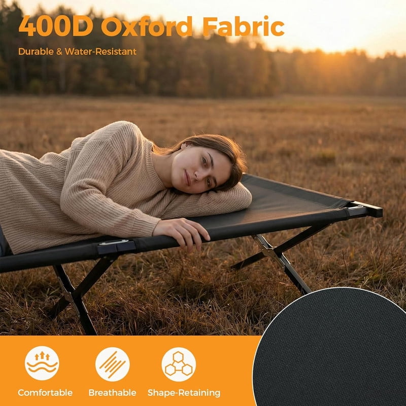 Simenmax Heavy Duty Folding Camping Cot – 300LBS Capacity Sleeping Bed, Portable Army Cot with Carry Bag for Outdoor Travel, RV, or Home Guest Use，Black