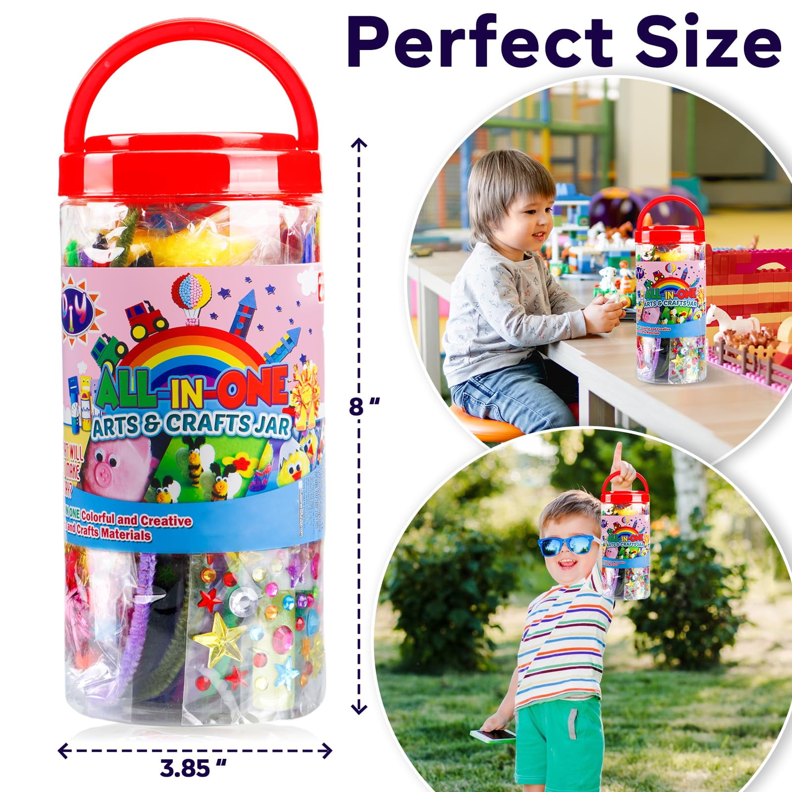 Arts and Crafts Supplies for Kids - Craft Kit with Glitter Glue Stick, Pipe Cleaners Pom Poms Craft & Craft Tools, DIY School Supplies Kit, Girls Toys, Birathday Gifts for Girls Boys Age 4+