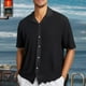 thumbnail image 2 of Camisa informal de manga corta con solapa de punto para hombre - Prenda ligera de poliéster para el verano, de color liso y transpirable - Diseño ligero de poliéster - Estampado en contraste - Tall, 2 of 5