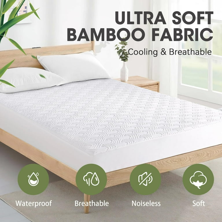 JUSTLET King Size Waterproof Mattress Protector Viscose Made from Bamboo Cooling Mattress Pad Cover Breathable Soft 3D Air Fabric Noiseless Washable