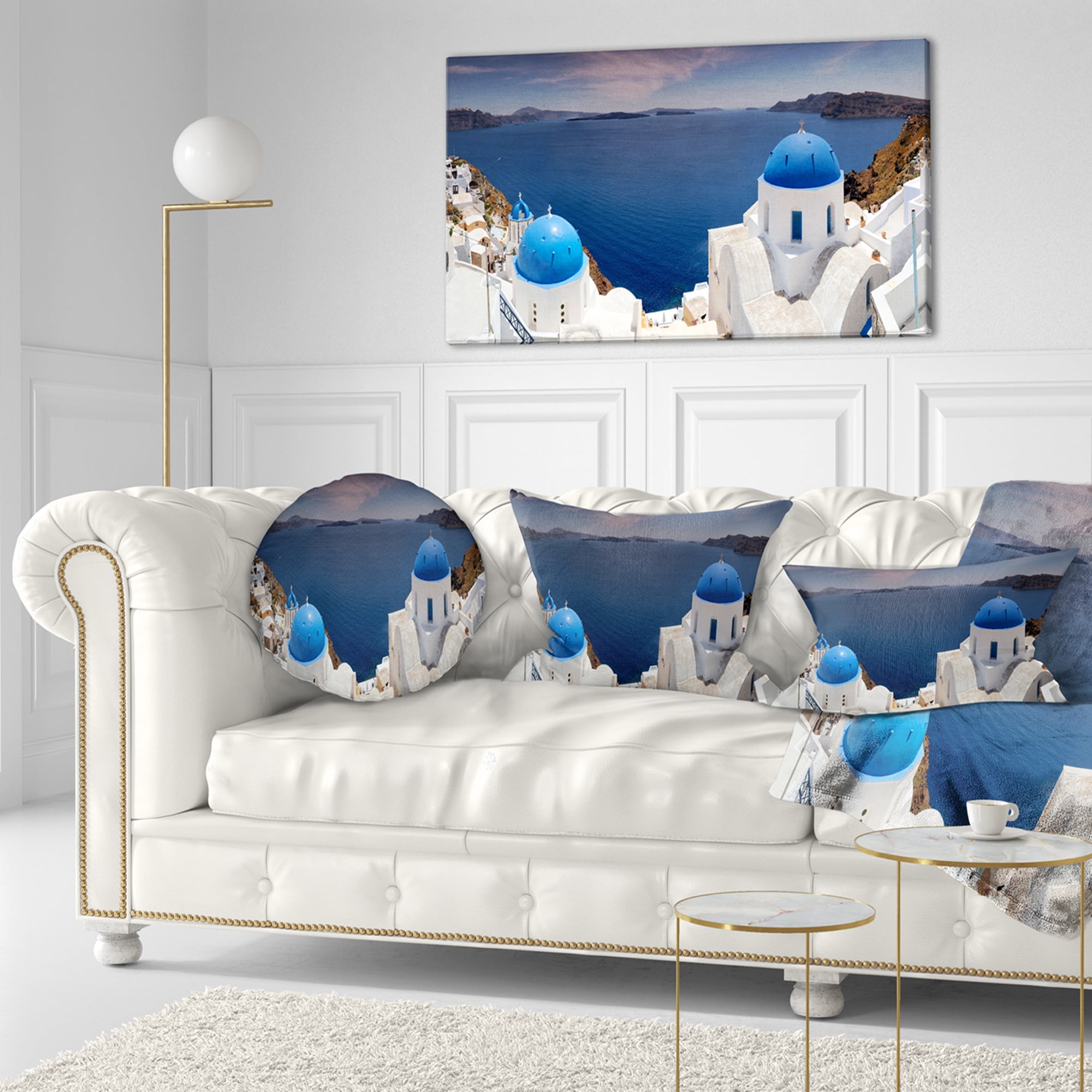 Designart Blue Doomes Churches Panorama - Landscape Printed Throw Pillow - 12x20