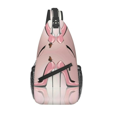Sling Crossbody Bag for Women and Men High Heel Shoes Butterfly Small Sling Backpack  Chest Bag Daypack Crossbody for Travel Sport Running Hiking