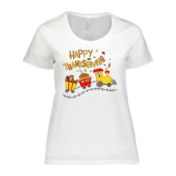 Inktastic Happy Thanksgiving Turkey Train with Food Women's Plus Size T-Shirt