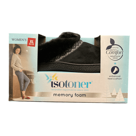 

Isotoner Women s Eco-Comfort Memory Foam Faux Fur Indoor/Outdoor Slipper (Black XL(9.5-10))