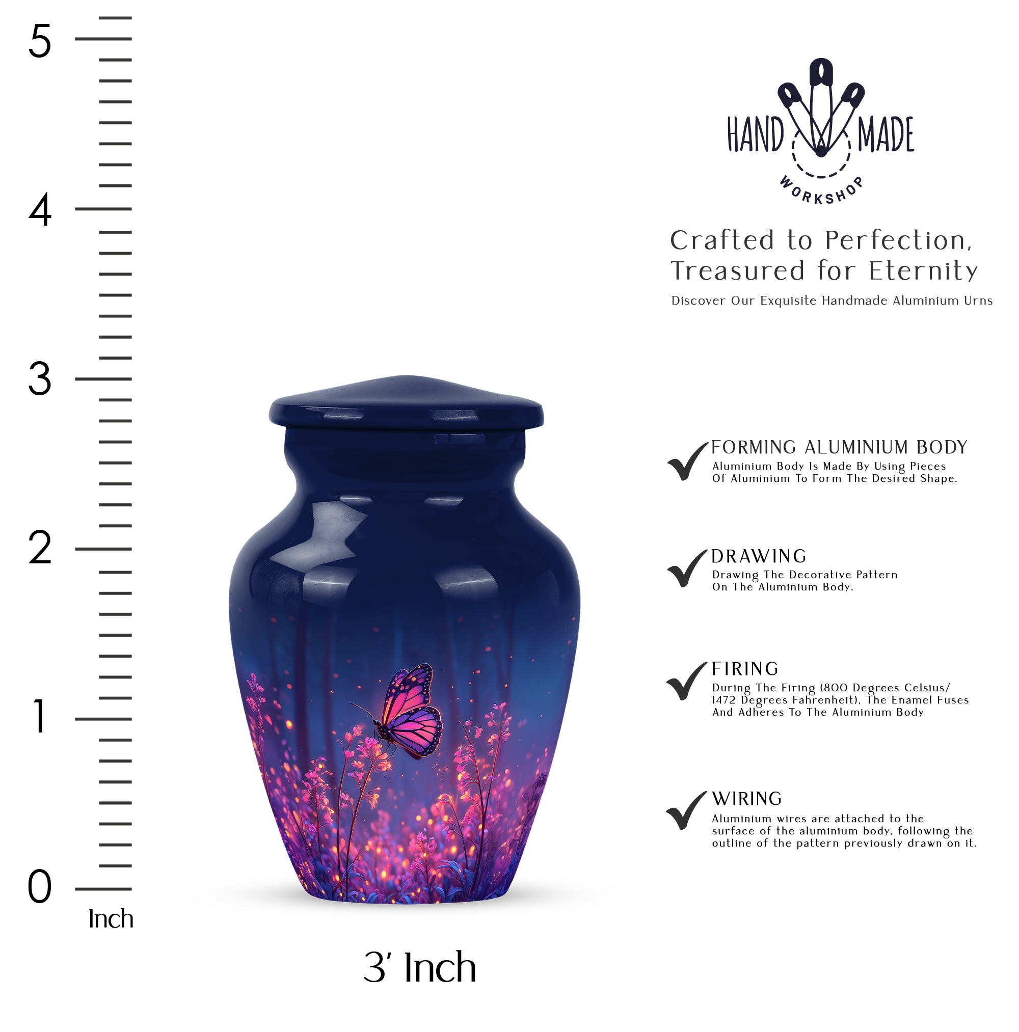Butterfly Keepsake Memorial Urn For Ashes Adult Male & Female - Pink Flowers Cremation Urns For Adult Man And Women - 3 Inch Blue Mini Urns For Human Ashes