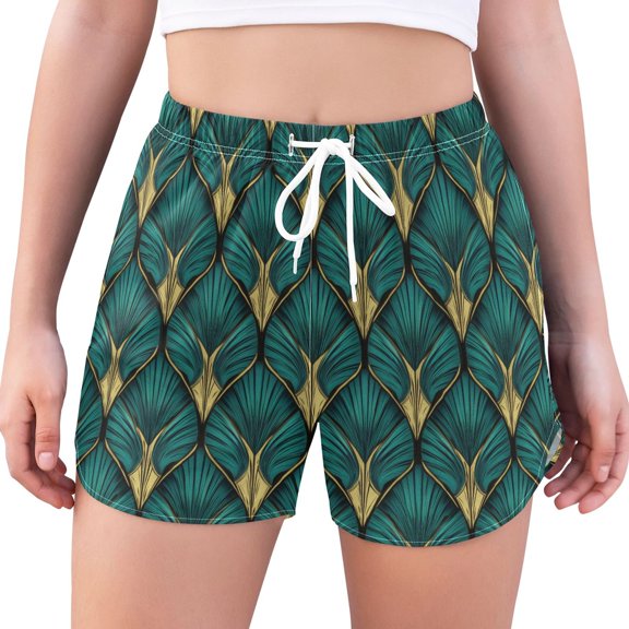 FORMRS Womens Swim Shorts Mesh Liner Quick Dry Casual Beach Board Bottom with Pockets, Sizes S-2XL, Green Abstract Pattern