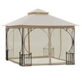 thumbnail image 3 of Outsunny 10' x 10' Patio Gazebo, Double Roof Outdoor Gazebo Canopy Shelter with Netting, Steel Corner Frame for Garden, Lawn, Backyard and Deck, Beige, 3 of 10