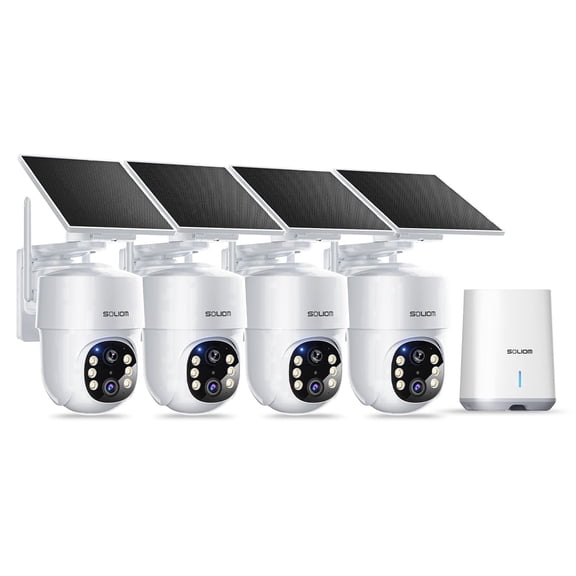 Soliom 5MP Wireless Outdoor Solar Camera (4-Pack) – No Subscription, Auto Tracking, Pan & Tilt, 3K Color Night Vision, Works with 2.4G/5G Routers