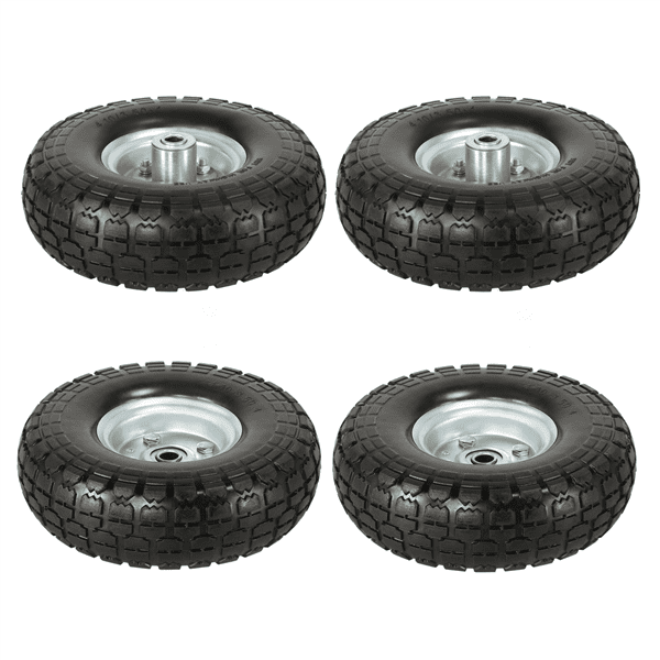 Yaheetech 4 Pcs Wheelbarrow Tires Sack Truck Wheel Durable 10-inch Solid Rubber Trolley Tyres No Flat Replacement Tire with a 5/8-inch Bearings for Lawn/Garden/Beach/Wagon 