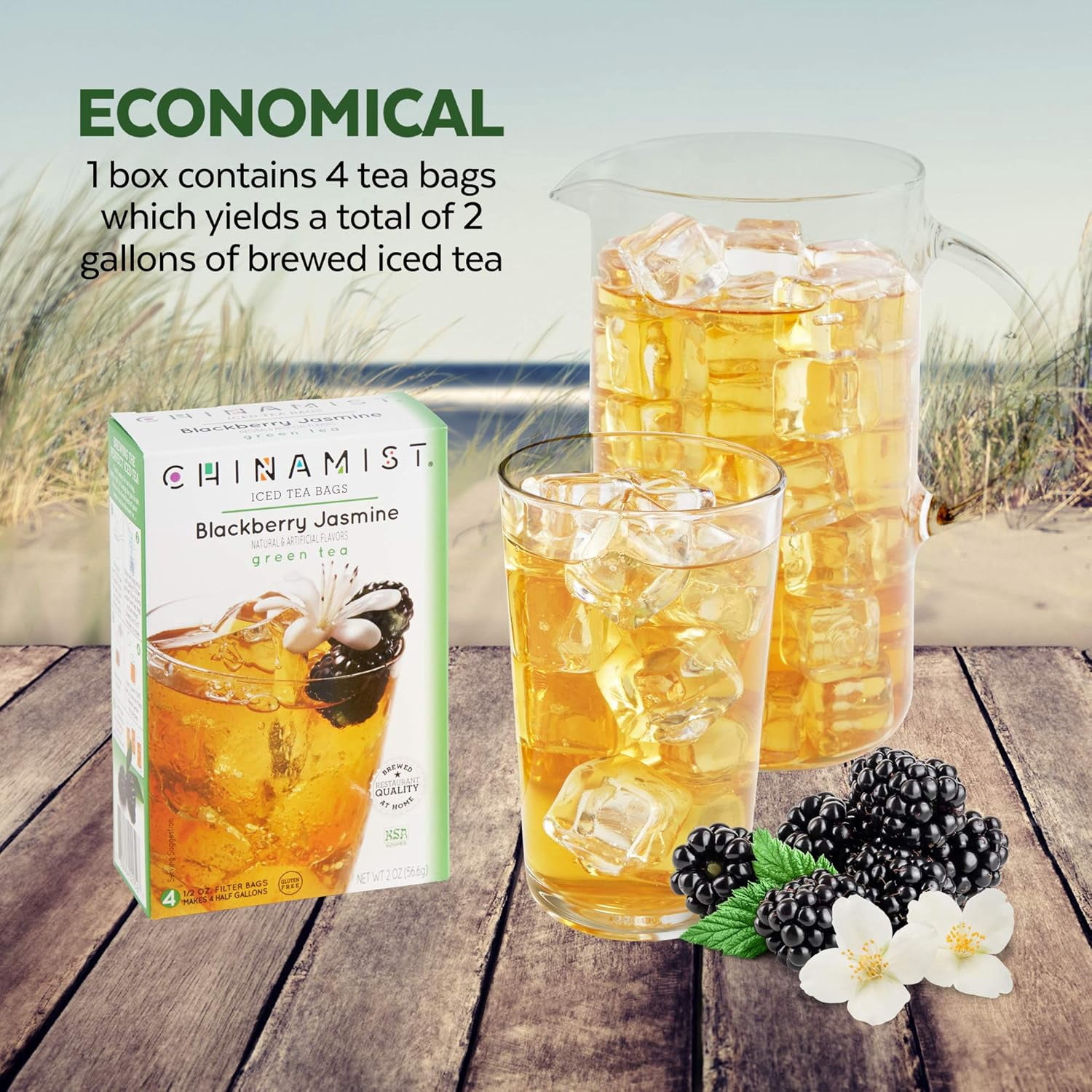 China Mist Naturally Flavored Blackberry Jasmine Iced Tea Bags, 4-Count Box, 2-Pack (Each Bag Yields 1/2 Gallon)