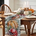 thumbnail image 4 of Fall Table Runner Thanksgiving Pumpkin Rugby Helmet Table Runners Green Eucalyptus Leaves Plaid Cotton Linen Dresser Scarf Kitchen Dining Table Decor for Fall Holiday Party Decor 13x90 Inch, 4 of 9