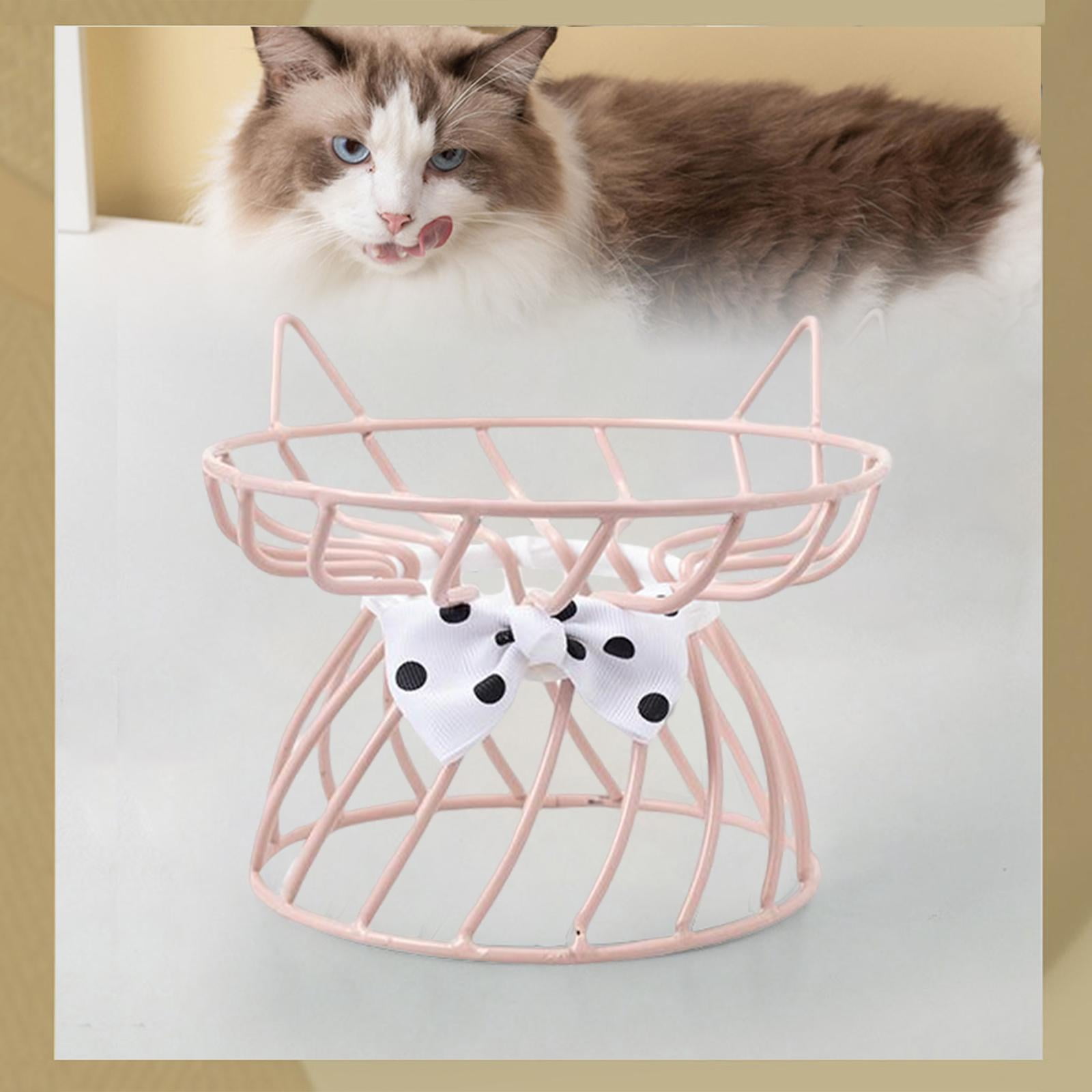 Ceramic Cat Bowl, Elevated Cat Food Bowl, Indoor Raised Cat Bowls, And Water, Easy to Clean And Protect Pet' , Pink Bow Bracket, multi