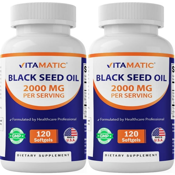 Vitamatic Black Seed Oil Capsules - 2000 mg per Serving - 120 Softgels - Colde Pressed - Contains Min 0.95% Thymoquinone - Supports Healthy Immune Response - Made in The USA - 2 Pack