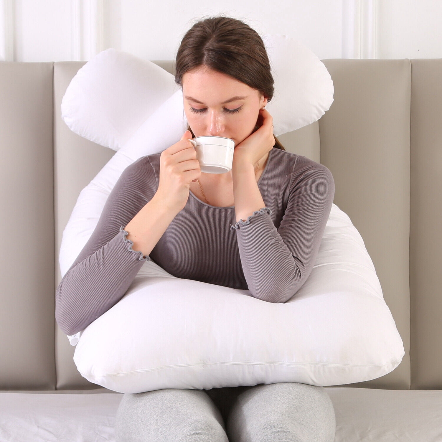 Pregnancy Pillow for Sleeping, U Shaped Body Pillow, Maternity Pillow for Pregnant Women with Cotton Cover,White, 51x23.6 inch