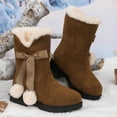 thumbnail image 6 of Toddler/Little Kid Girl's Fashion Plush Lining Mid Calf Boots Bow Dress Booties Thick Soles Non Warm,Color:Brown,Size:11-11.5 Years, 6 of 9