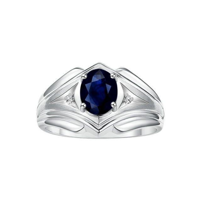 RYLOS Men's Rings Sterling Silver Rings Classic Designer Style 9X7MM Oval Gemstone & Diamond Ring Sapphire September Birthstone Rings For Men Size 8