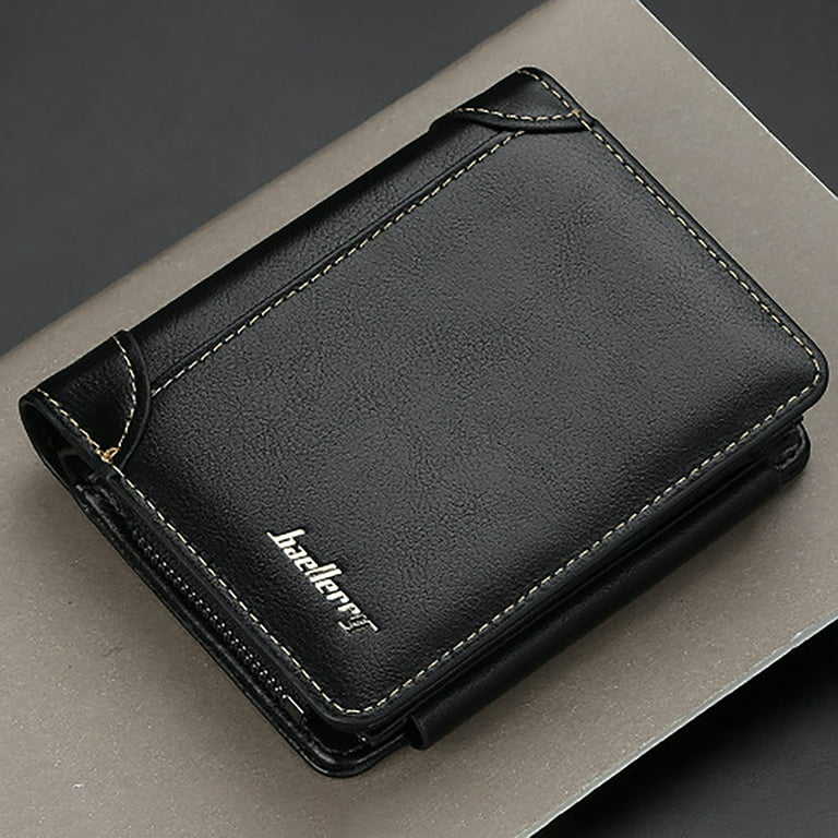 Short Men Wallets 11 Card Holders Zipper Men Leather Purse Solid Coin  Pocket Male Purse Black
