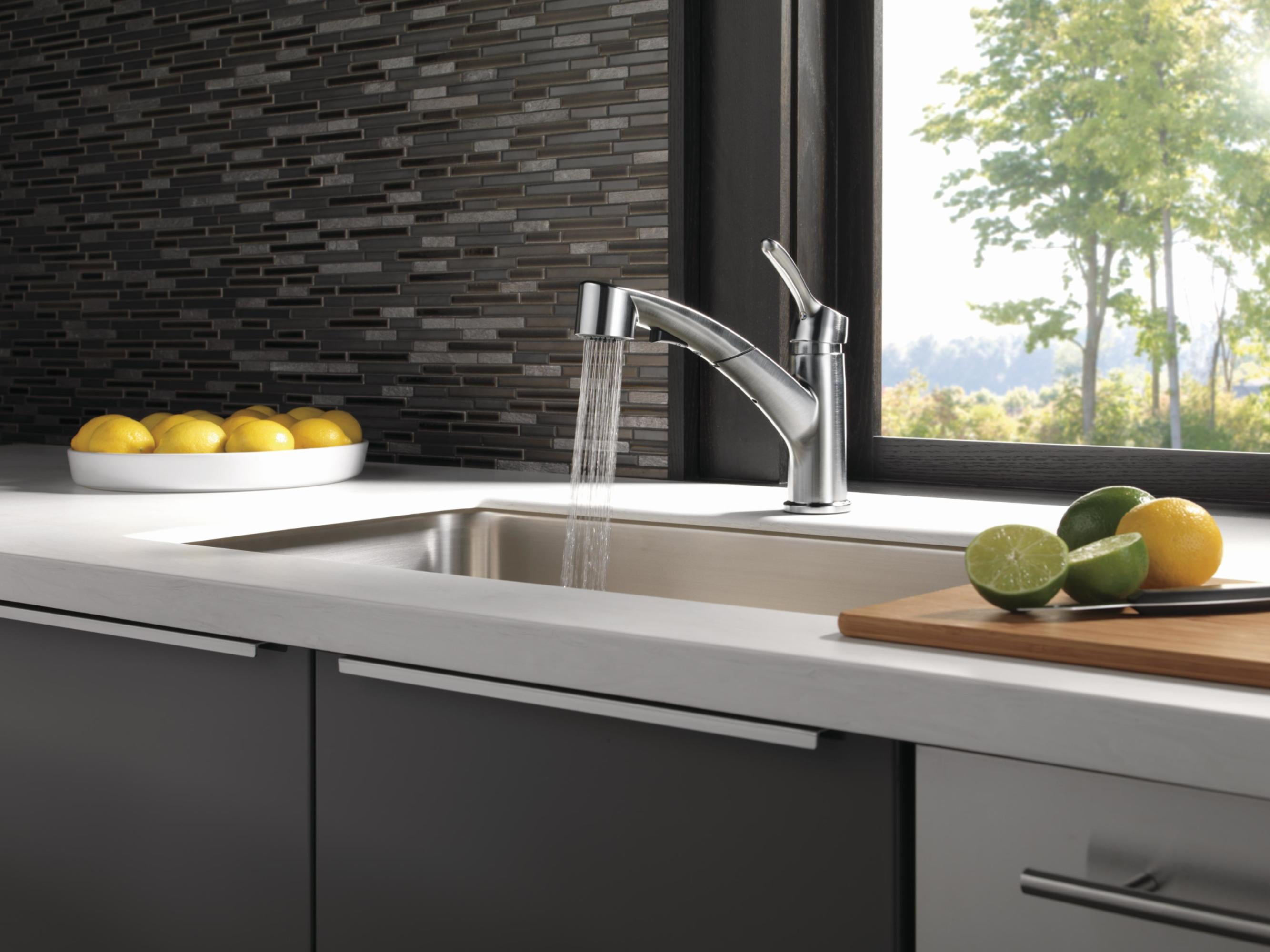 Collins Single Handle Pull-Out Kitchen Faucet in Chrome 4140-DST